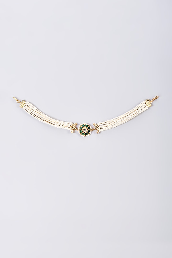 Gold Finish Green Kundan Polki Sheeshphool by Adityam Jewels at Pernia's Pop Up Shop