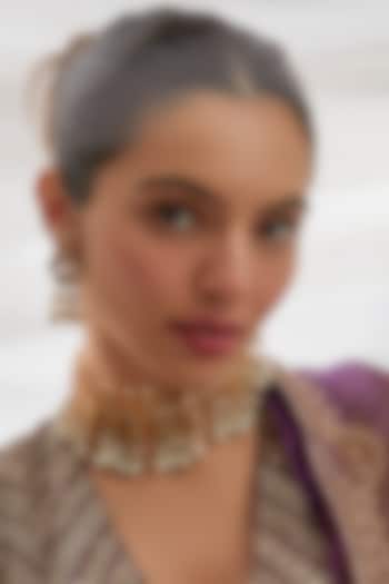 Gold Finish White Kundan Polki Choker Necklace Set by Adityam Jewels at Pernia's Pop Up Shop