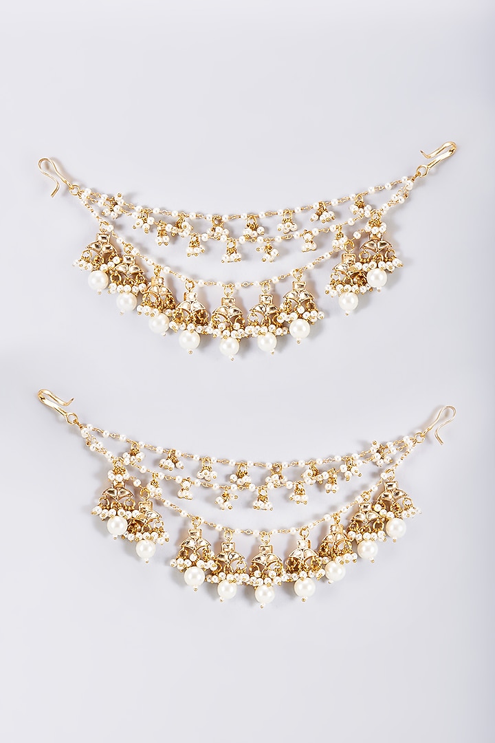 Gold Finish Kundan Polki Earchains by Adityam Jewels at Pernia's Pop Up Shop