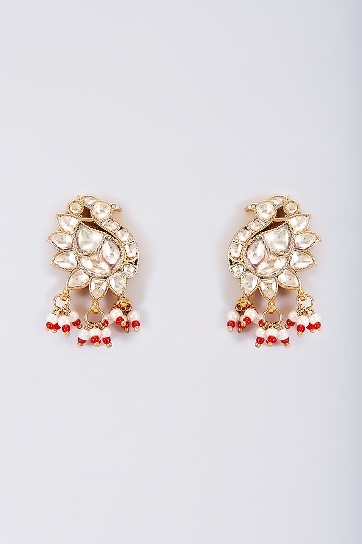 Gold Finish Kundan Polki Earrings by Adityam Jewels at Pernia's Pop Up Shop