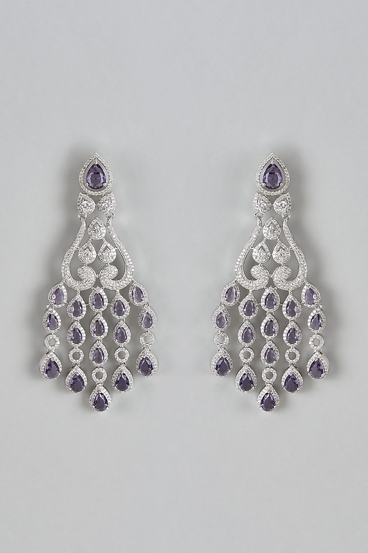 White Finish Purple Stone & Zircon Dangler Earrings by Adityam Jewels at Pernia's Pop Up Shop
