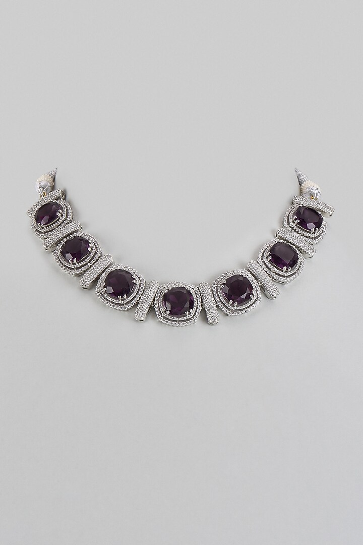 White Finish Purple Stone & Zircon Necklace Set by Adityam Jewels at Pernia's Pop Up Shop