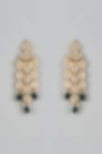 Gold Finish Kundan Polki & Green Drop Dangler Earrings by Adityam Jewels at Pernia's Pop Up Shop