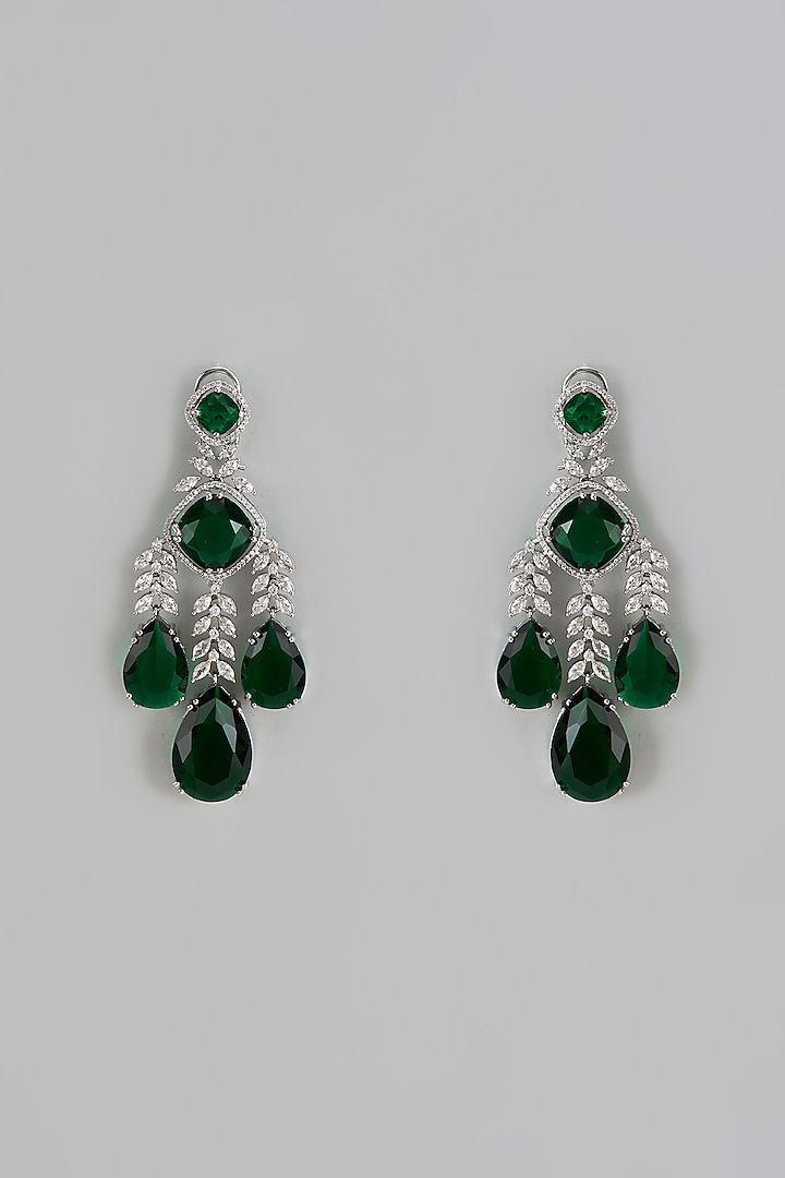 White Finish Green Stone & Zircon Dangler Earrings by Adityam Jewels at Pernia's Pop Up Shop