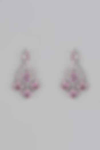 White Finish Pink Stone & Zircon Dangler Earrings by Adityam Jewels at Pernia's Pop Up Shop