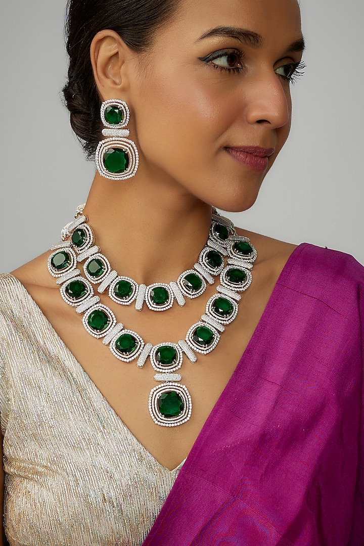 White Finish Zircon Necklace Set by Adityam Jewels