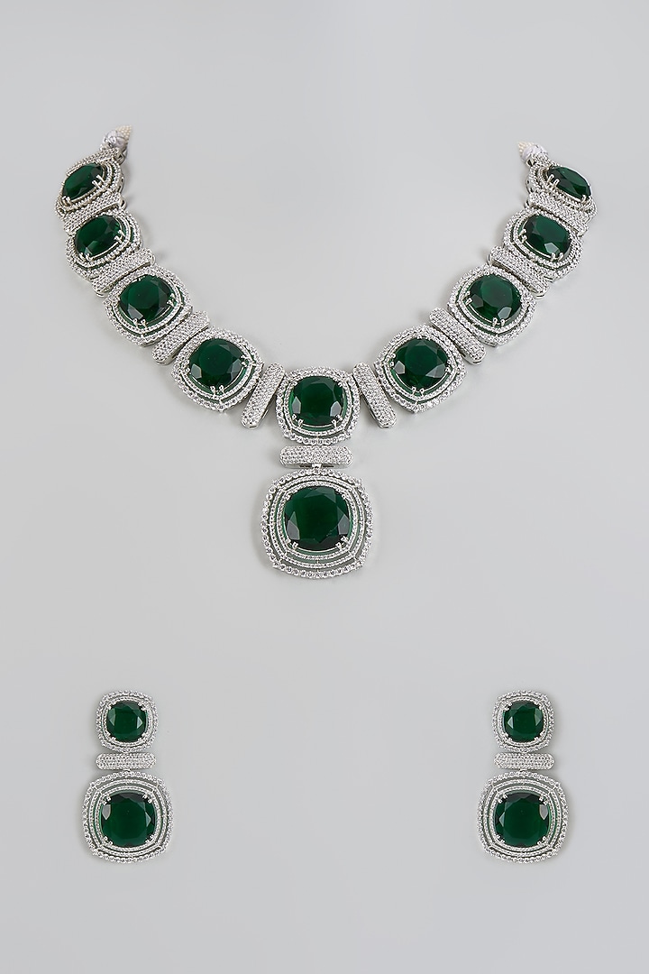White Finish Zircon Necklace Set by Adityam Jewels at Pernia's Pop Up Shop