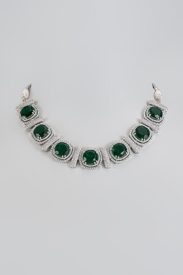White Finish Zircon Necklace Set by Adityam Jewels at Pernia's Pop Up Shop
