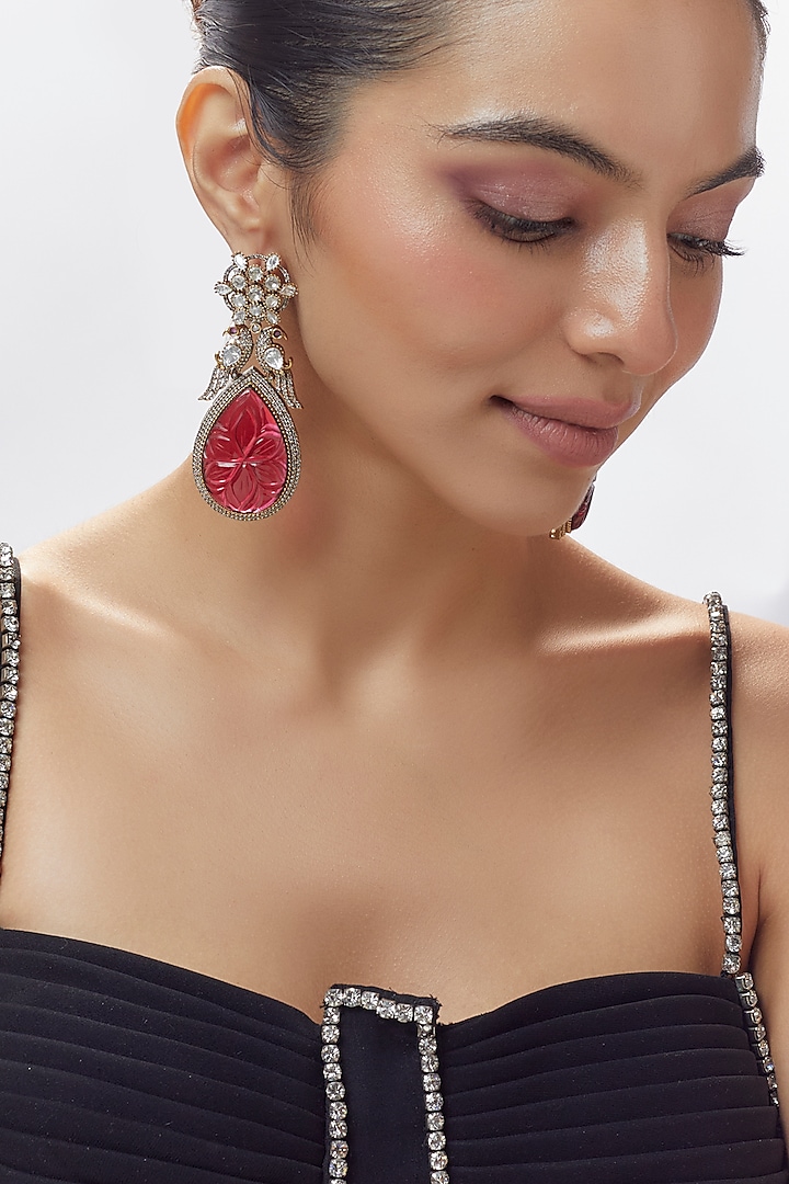 Two Tone Finish Kundan Polki & Red Stone Dangler Earrings by Adityam Jewels at Pernia's Pop Up Shop