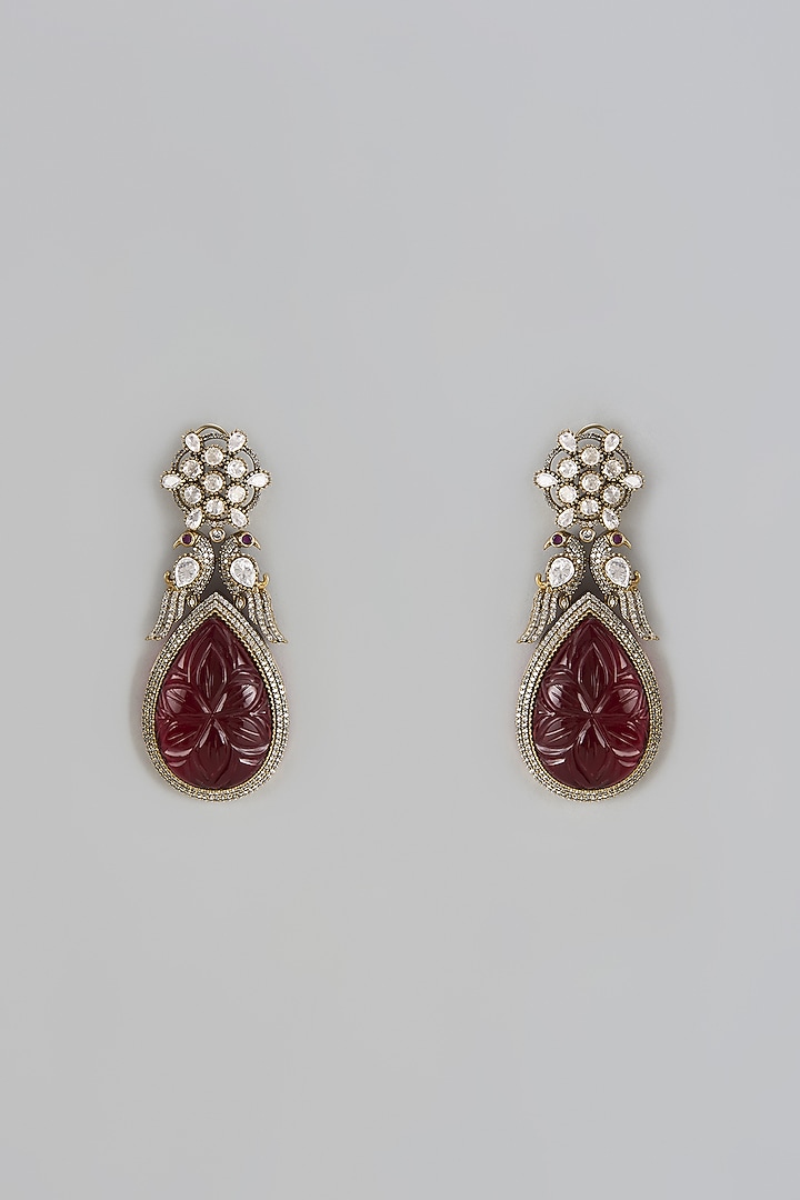 Two Tone Finish Kundan Polki & Red Stone Dangler Earrings by Adityam Jewels at Pernia's Pop Up Shop