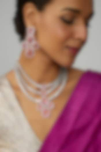 White Finish Pink Stone & Zircon Layered Necklace Set by Adityam Jewels at Pernia's Pop Up Shop