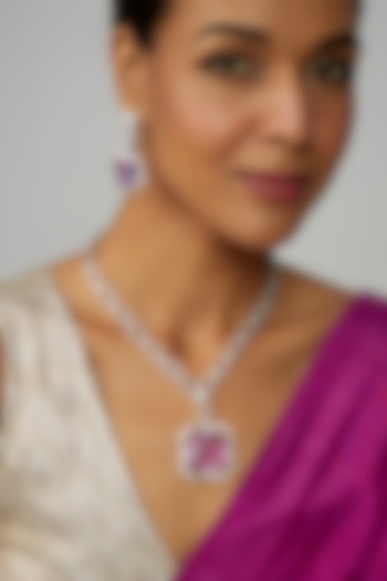 White Finish Purple Stone & Zircon Long Necklace Set by Adityam Jewels at Pernia's Pop Up Shop