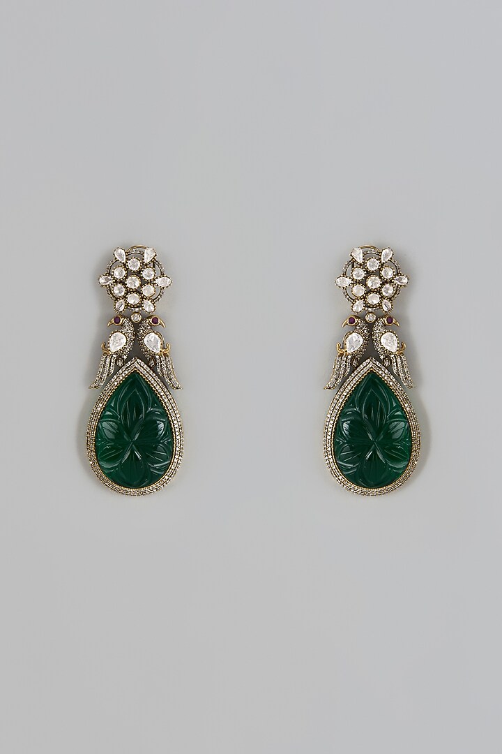 Two Tone Finish Kundan Polki & Green Stone Dangler Earrings by Adityam Jewels at Pernia's Pop Up Shop