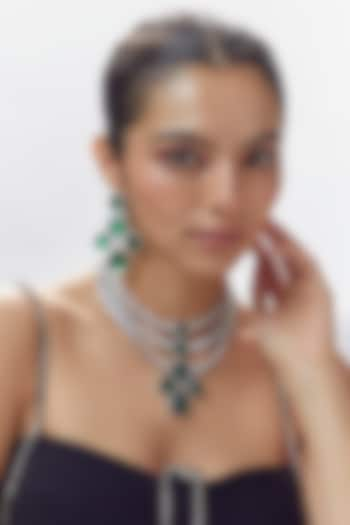 White Finish Green Stone & Zircon Layered Necklace Set by Adityam Jewels at Pernia's Pop Up Shop