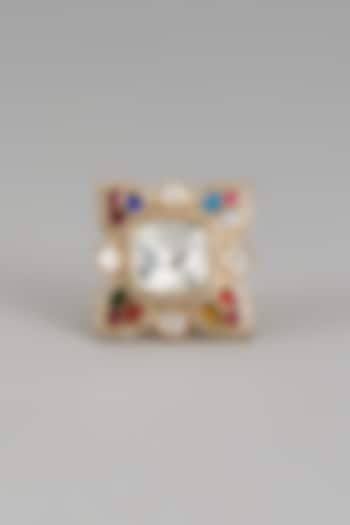 Gold Finish Kundan Polki & Multi-Colored Stone Ring by Adityam Jewels at Pernia's Pop Up Shop