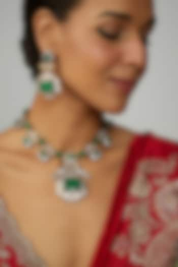 Two Tone Finish Kundan Polki Long Necklace Set by Adityam Jewels at Pernia's Pop Up Shop