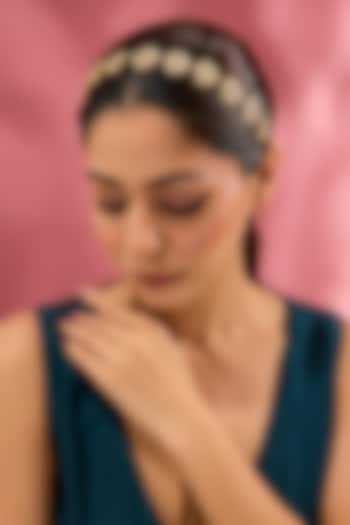 Gold Finish Kundan Polki & Pearl Sheeshphool by Adityam Jewels at Pernia's Pop Up Shop