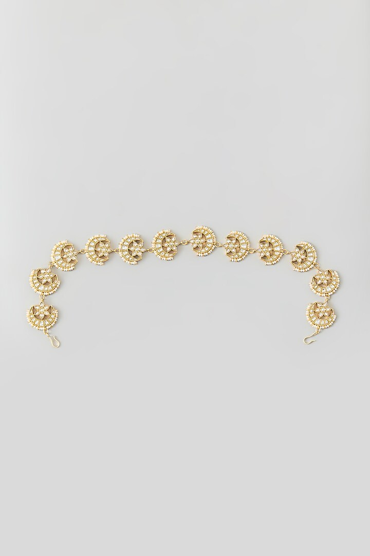 Gold Finish Kundan Polki & Pearl Sheeshphool by Adityam Jewels at Pernia's Pop Up Shop