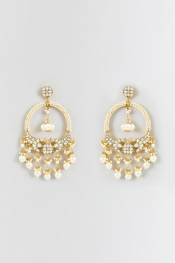 Gold Finish Mother Of Pearl Chandbali Earrings by Adityam Jewels at Pernia's Pop Up Shop