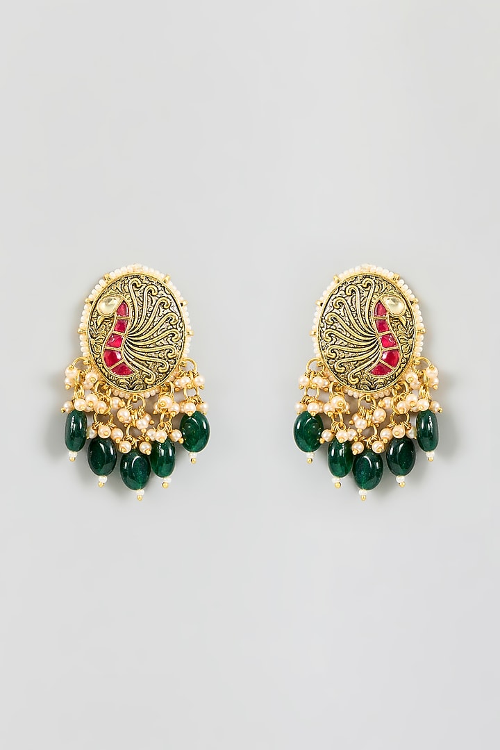 Gold Finish Green Kundan Polki Choker Necklace Set by Adityam Jewels at Pernia's Pop Up Shop