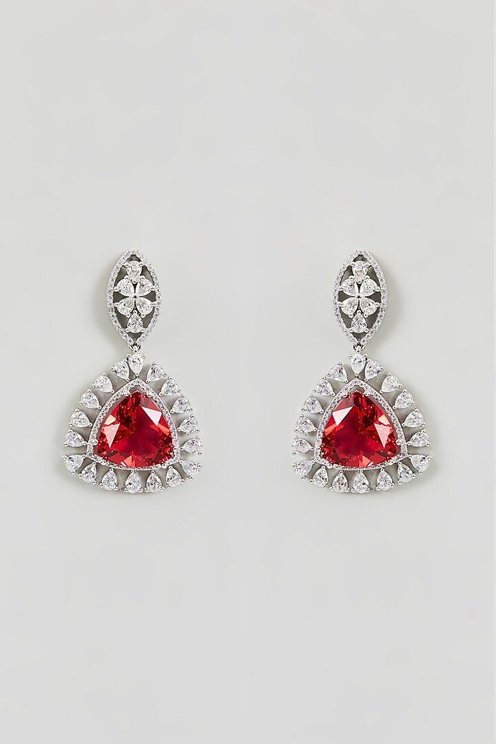 White Finish Zircon & Red Stone Necklace Set by Adityam Jewels at Pernia's Pop Up Shop