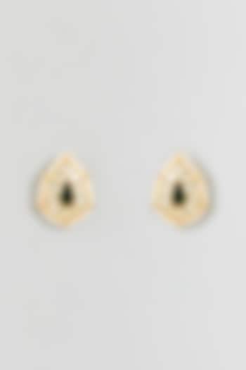 Gold Finish Kundan Polki & Blue Stone Stud Earrings by Adityam Jewels at Pernia's Pop Up Shop