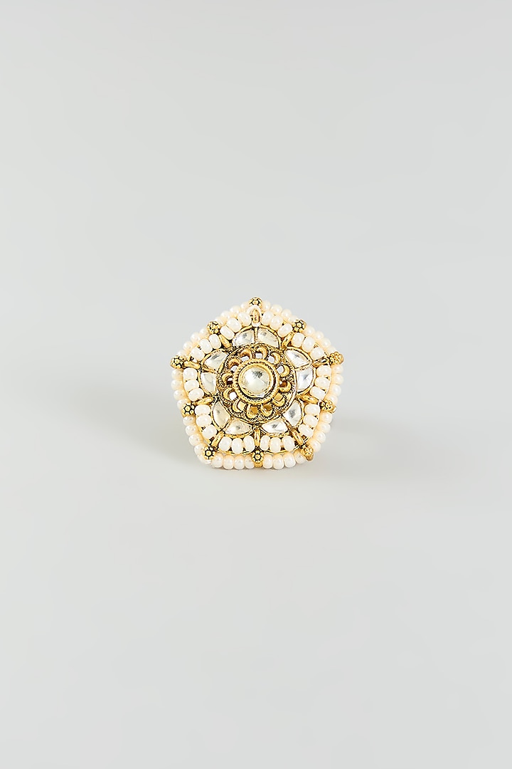 Gold Finish Kundan Polki Ring by Adityam Jewels at Pernia's Pop Up Shop