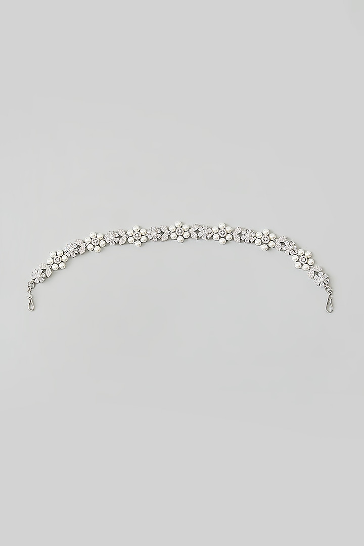 White Finish Zircon & Pearl Sheeshphool by Adityam Jewels at Pernia's Pop Up Shop