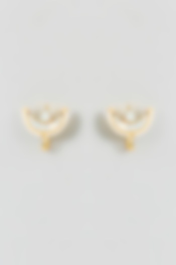 White Finish Kundan Polki & Mother Of Pearl Stud Earrings by Adityam Jewels at Pernia's Pop Up Shop