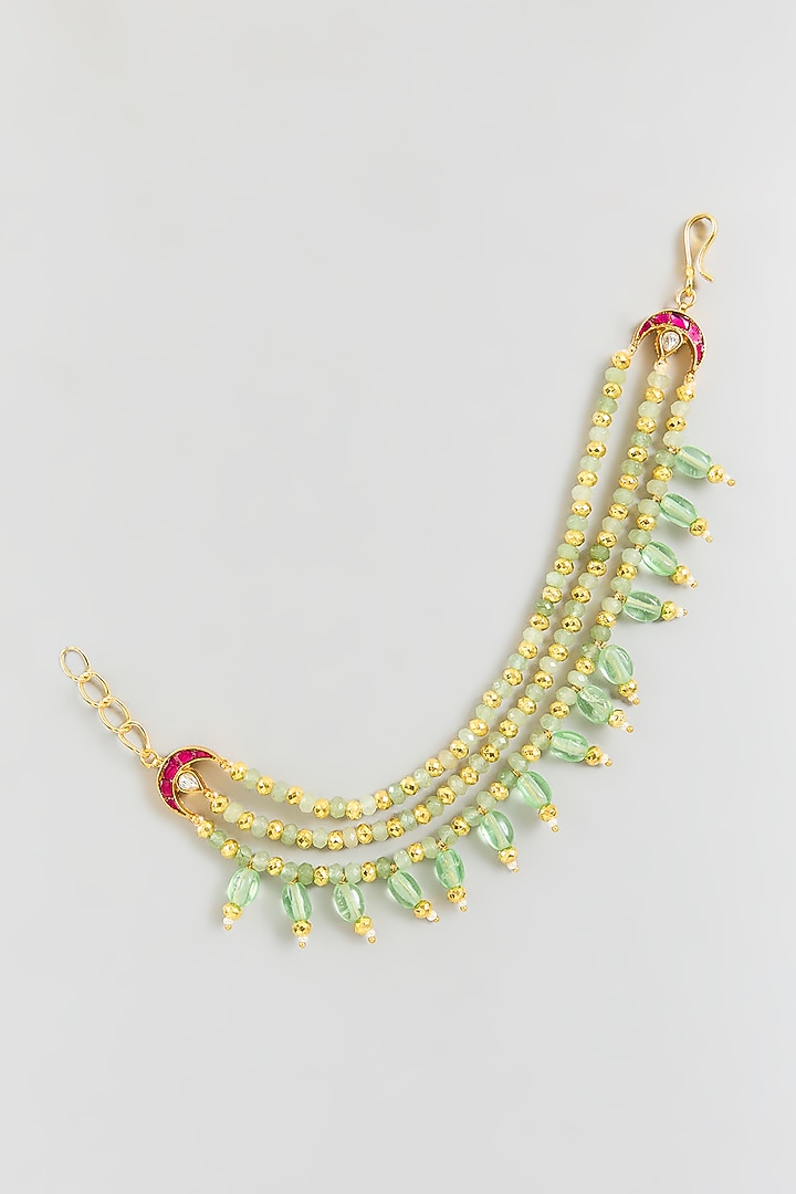 Gold Finish Kundan Polki Earchains by Adityam Jewels at Pernia's Pop Up Shop
