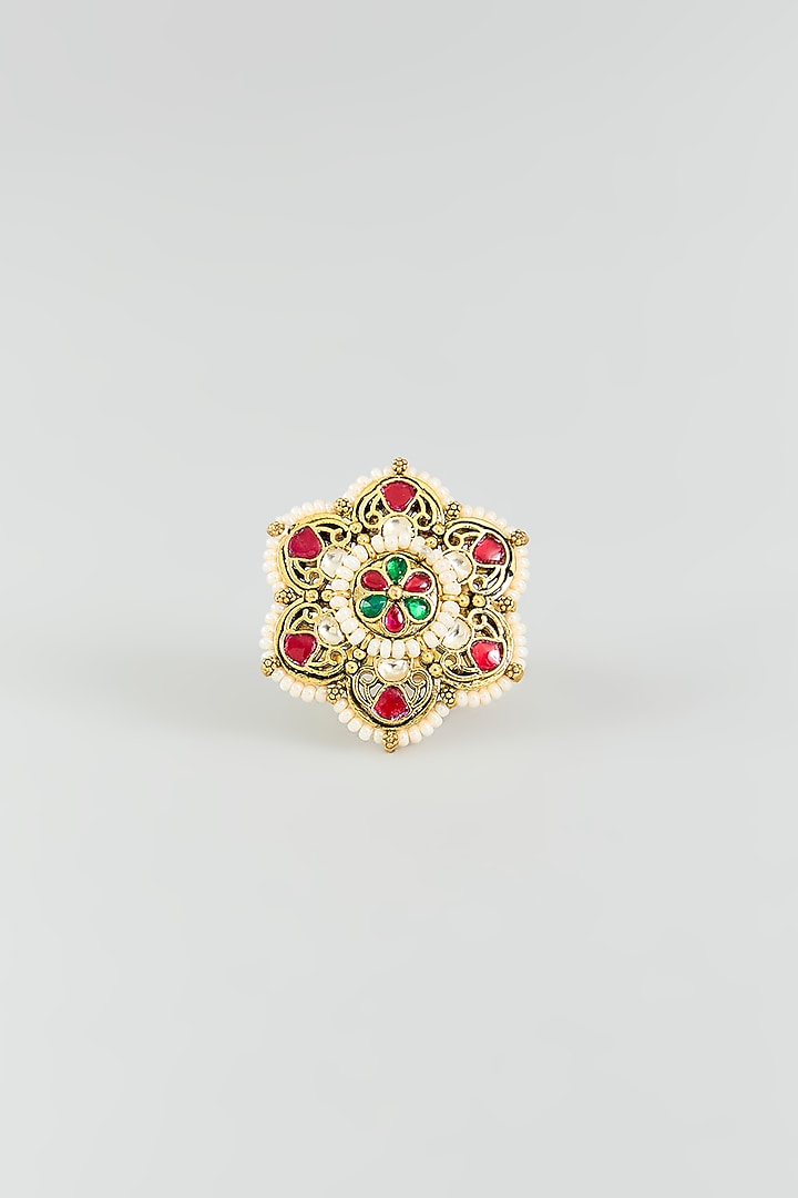 Gold Finish Kundan Polki Ring by Adityam Jewels at Pernia's Pop Up Shop