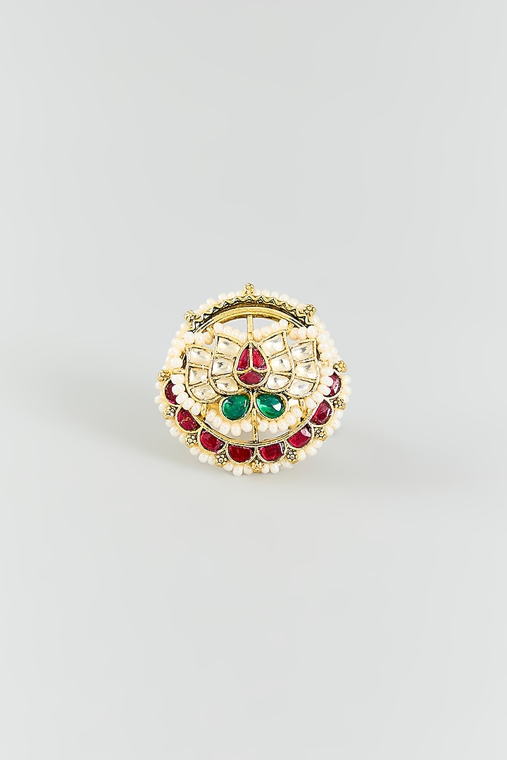 Gold Finish Kundan Polki Ring by Adityam Jewels at Pernia's Pop Up Shop