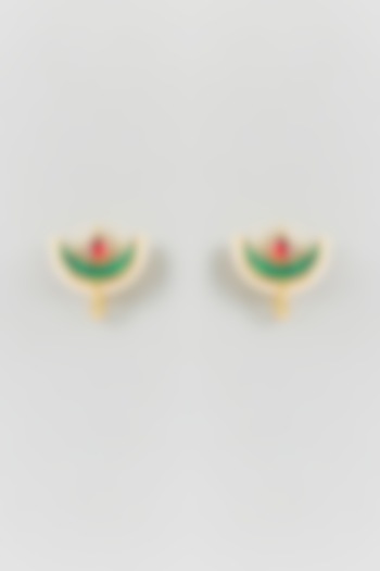 White Finish Kundan Polki & Pearl Stud Earrings by Adityam Jewels at Pernia's Pop Up Shop