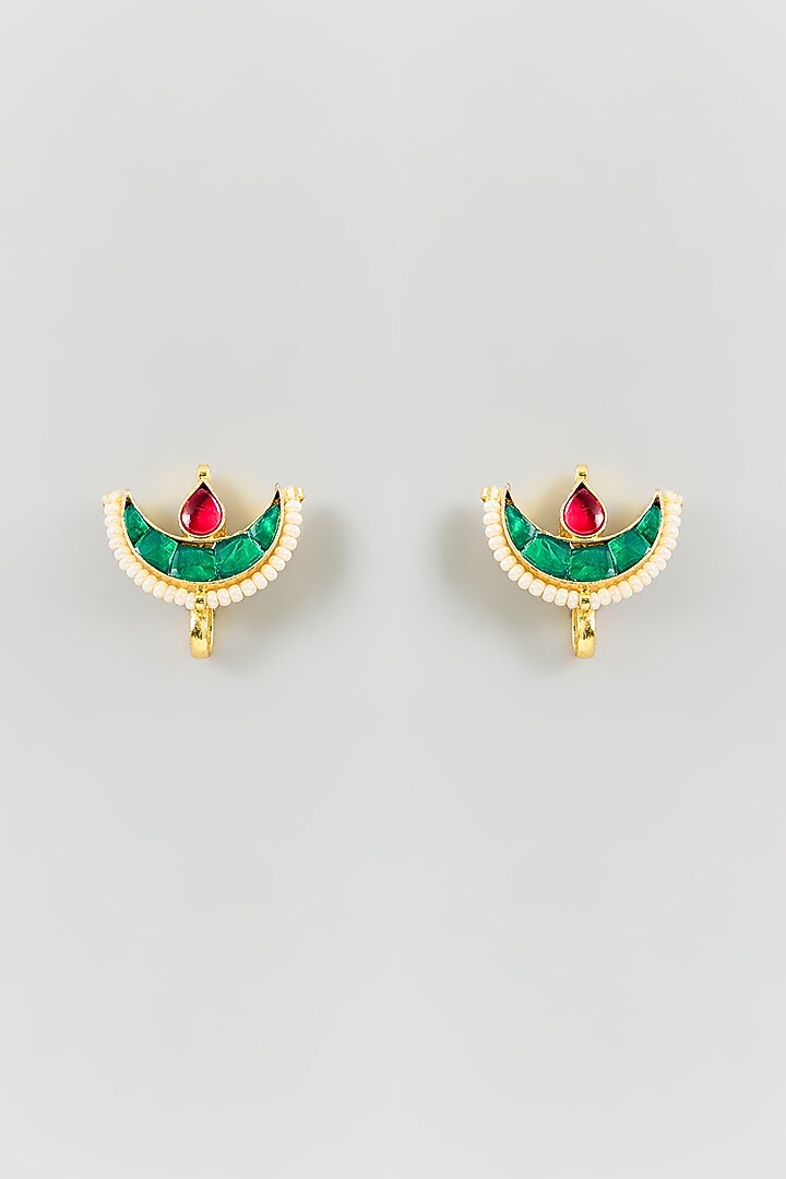 White Finish Kundan Polki & Pearl Stud Earrings by Adityam Jewels at Pernia's Pop Up Shop