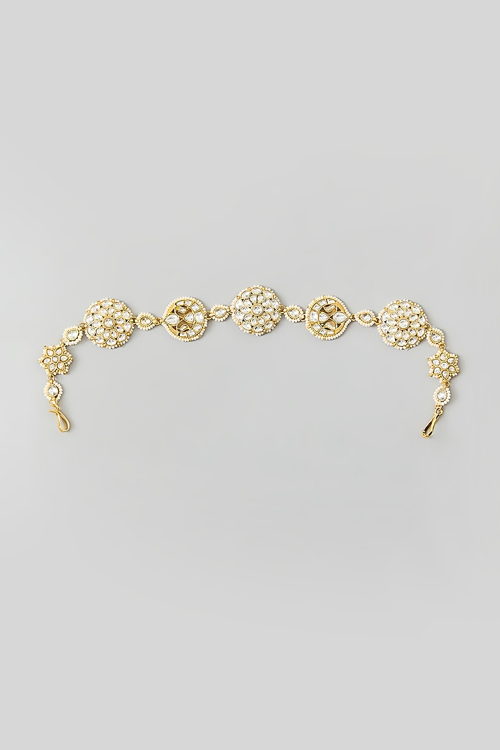 Gold Finish Kundan Polki & Pearl Sheeshphool by Adityam Jewels at Pernia's Pop Up Shop