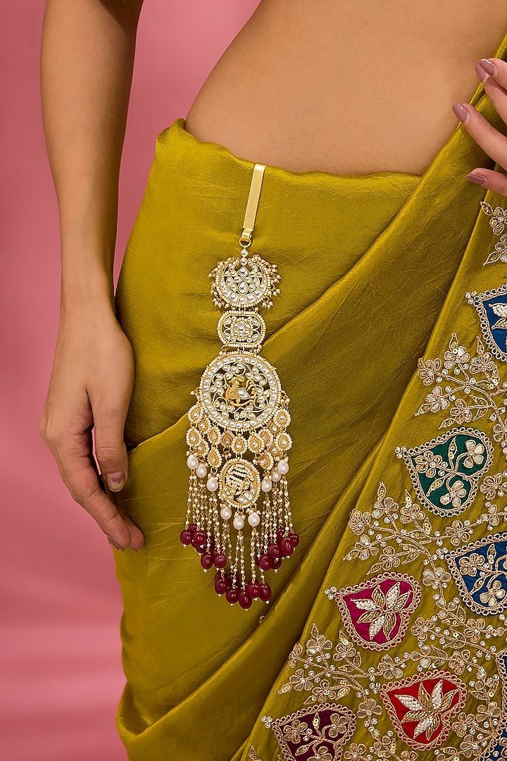 Gold Finish Kundan Polki & Red Stone Satka by Adityam Jewels at Pernia's Pop Up Shop