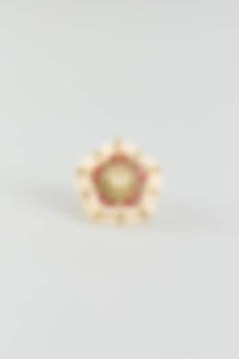 Gold Finish Red Kundan Polki Ring by Adityam Jewels at Pernia's Pop Up Shop