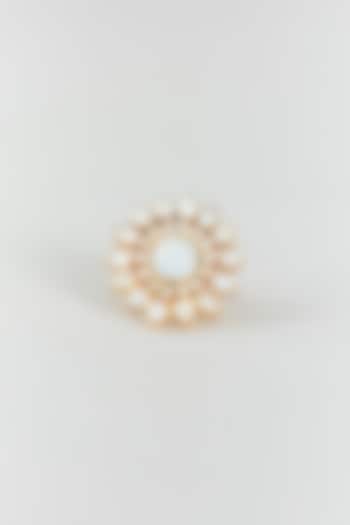 Gold Finish Mother Of Pearl & Kundan Polki Ring by Adityam Jewels at Pernia's Pop Up Shop