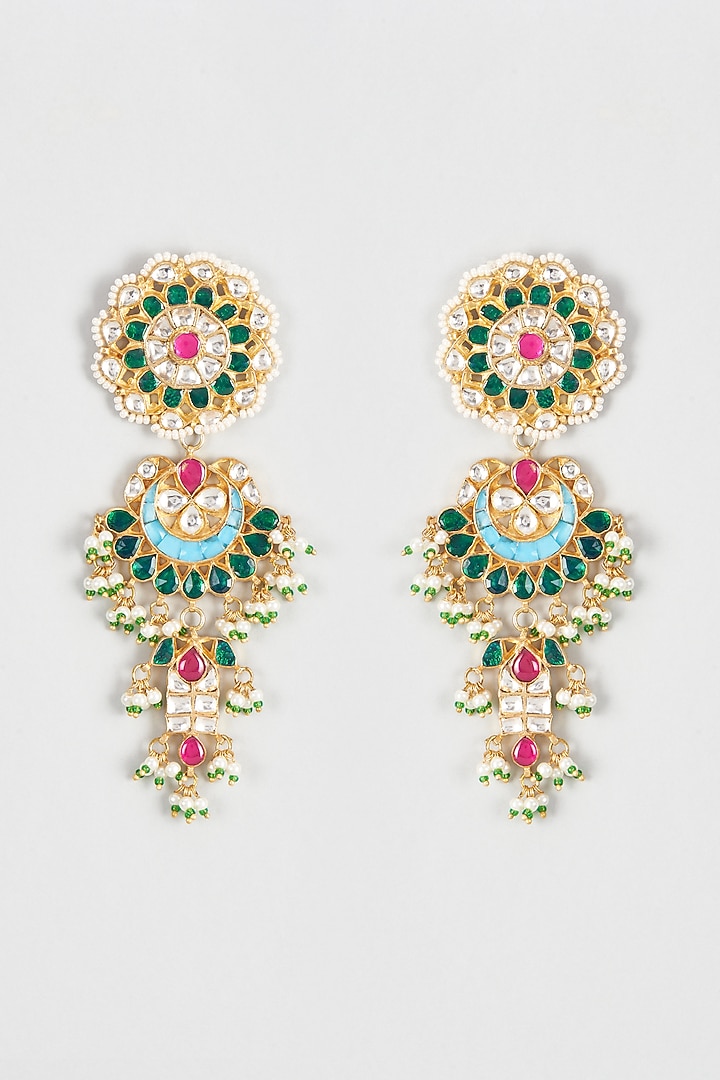 Gold Finish Kundan Polki Dangler Earrings by Adityam Jewels at Pernia's Pop Up Shop