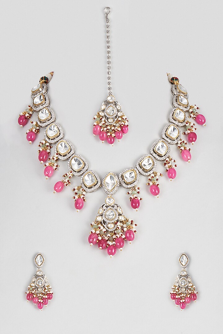White Finish Kundan Polki Necklace Set by Adityam Jewels at Pernia's Pop Up Shop