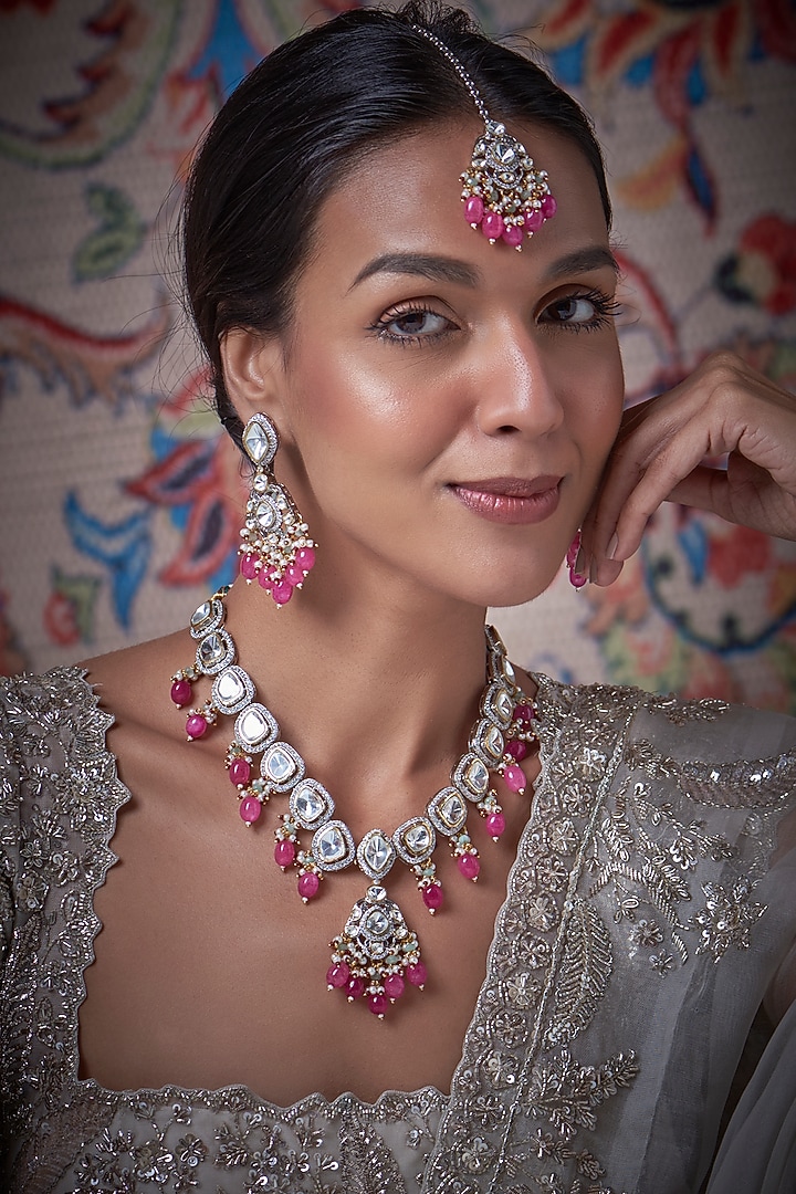 White Finish Kundan Polki Necklace Set by Adityam Jewels at Pernia's Pop Up Shop