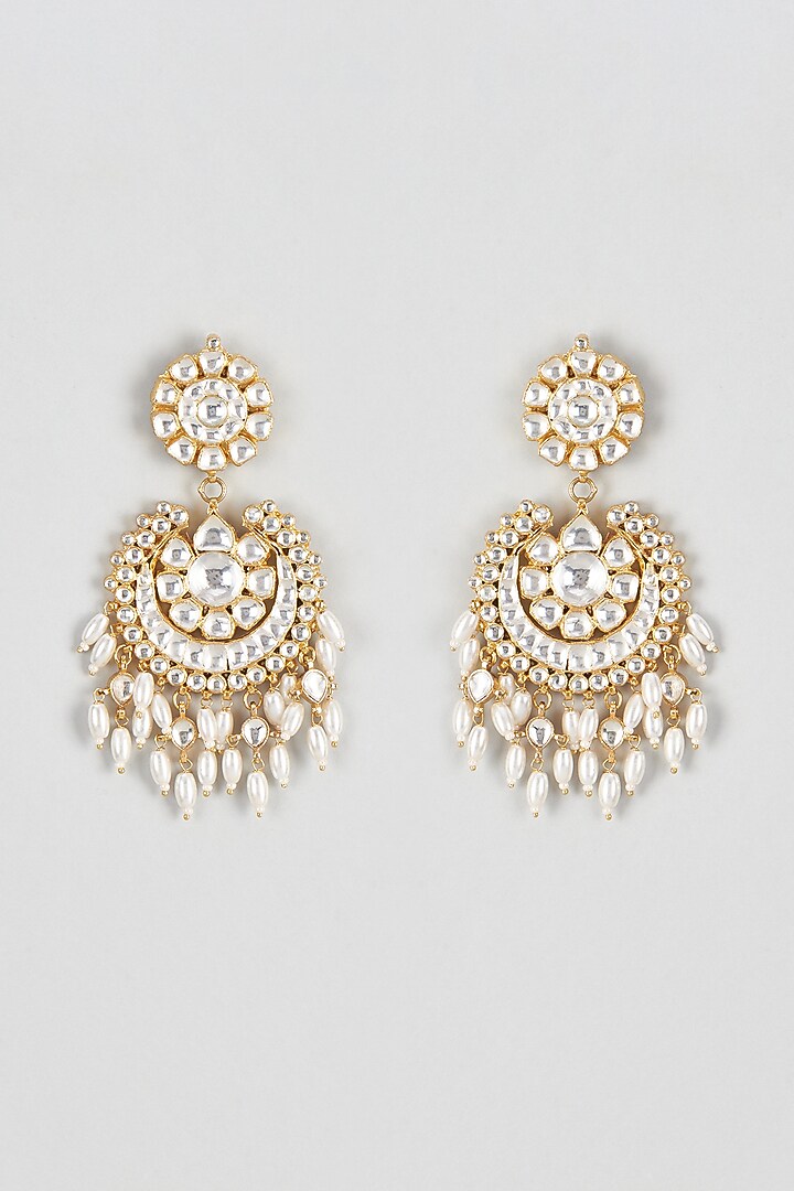 Gold Finish Kundan Polki Dangler Earrings by Adityam Jewels at Pernia's Pop Up Shop