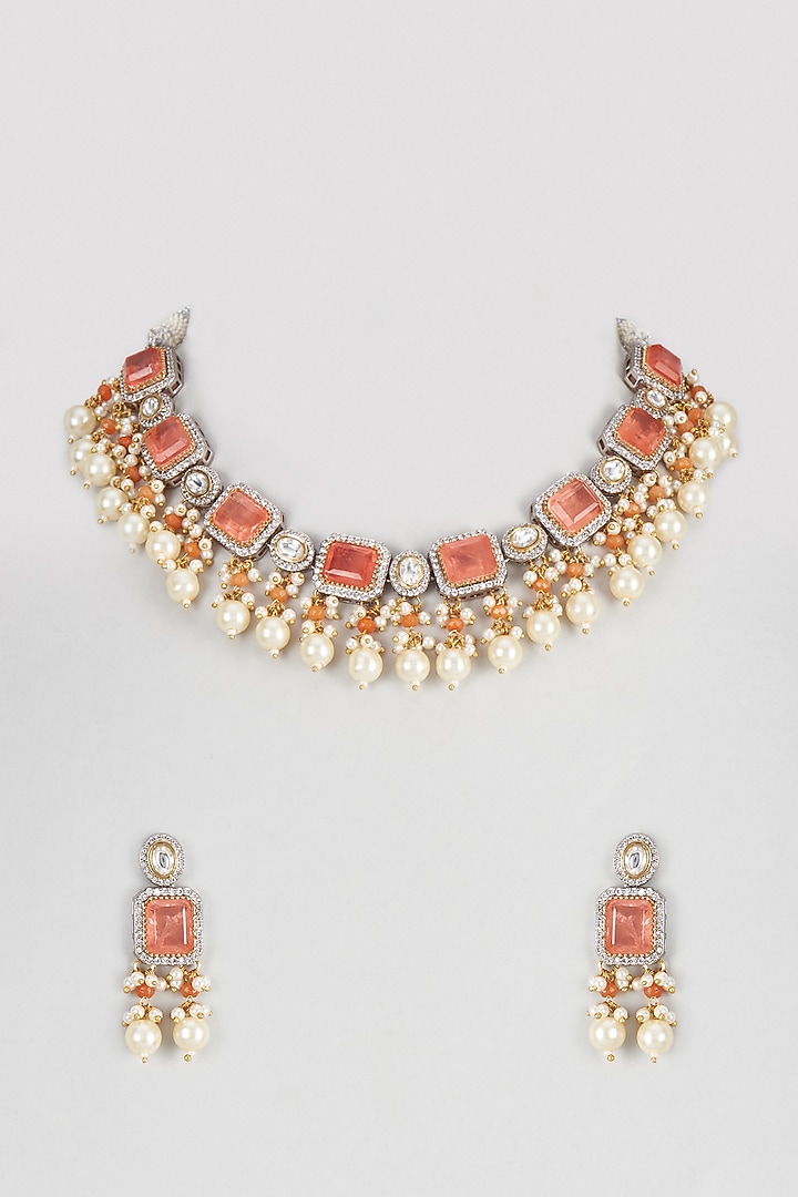 White Finish Kundan Polki Necklace Set by Adityam Jewels at Pernia's Pop Up Shop