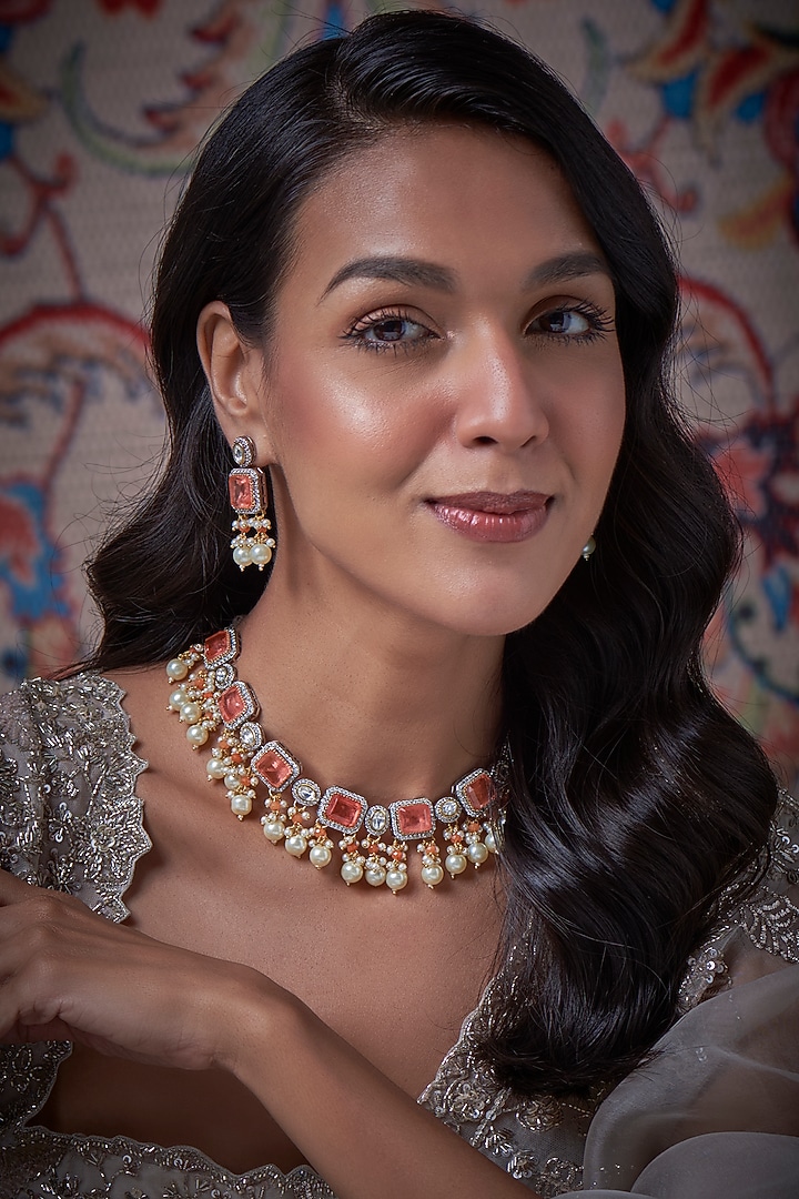 White Finish Kundan Polki Necklace Set by Adityam Jewels at Pernia's Pop Up Shop