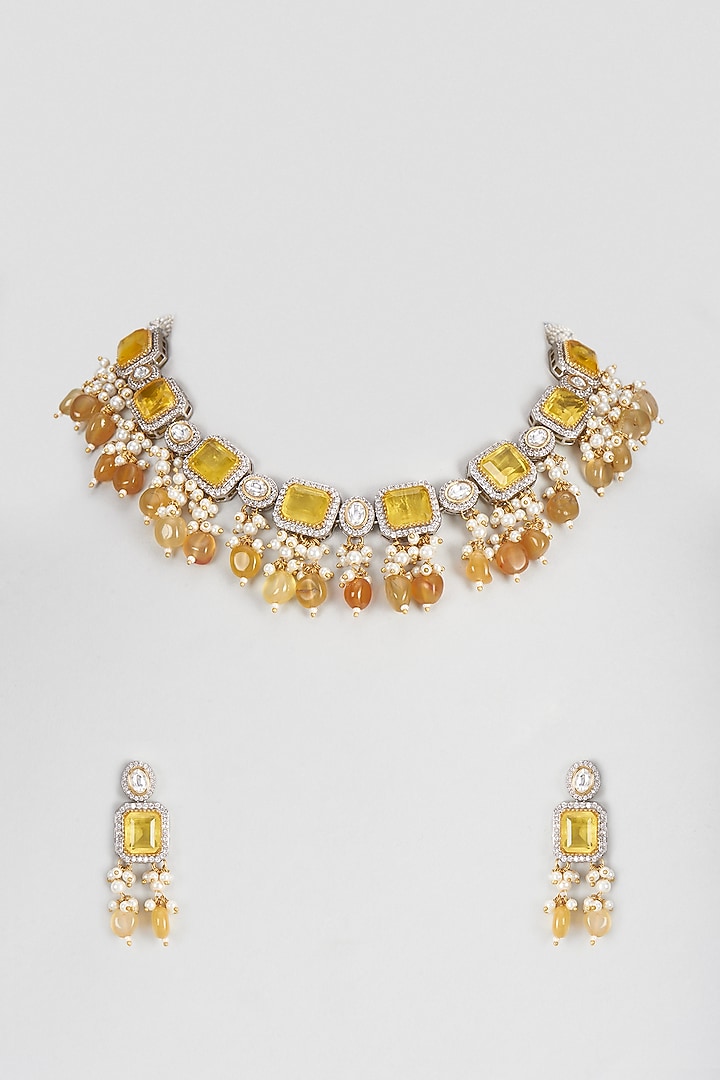 White Finish Kundan Polki Necklace Set by Adityam Jewels at Pernia's Pop Up Shop