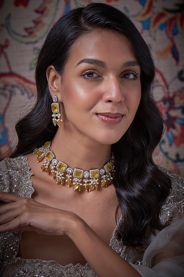 White Finish Kundan Polki Necklace Set by Adityam Jewels at Pernia's Pop Up Shop