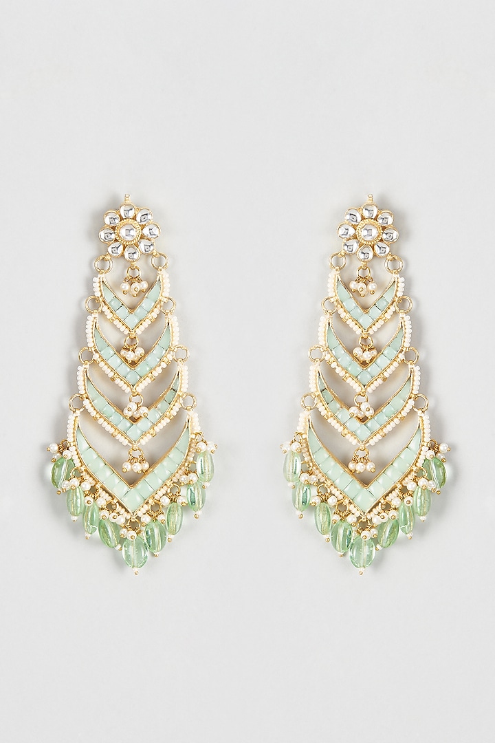 Gold Finish Kundan Polki Dangler Earrings by Adityam Jewels at Pernia's Pop Up Shop