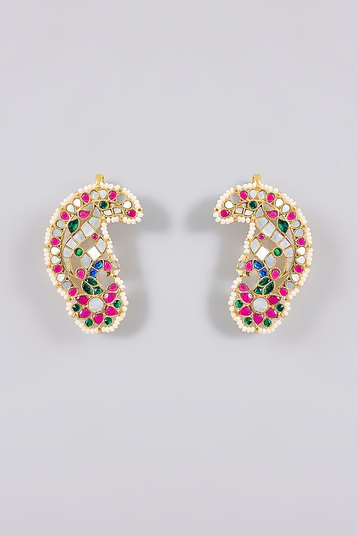 Gold Finish Kundan Polki & Multi-Colored Stone Kaanphool Earrings by Adityam Jewels at Pernia's Pop Up Shop