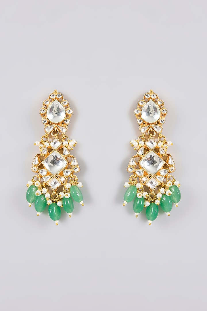 Gold Finish Kundan Polki & Green Stone Choker Necklace Set by Adityam Jewels at Pernia's Pop Up Shop