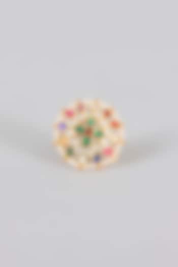 Gold Finish Kundan Polki & Navratna Stone Ring by Adityam Jewels at Pernia's Pop Up Shop